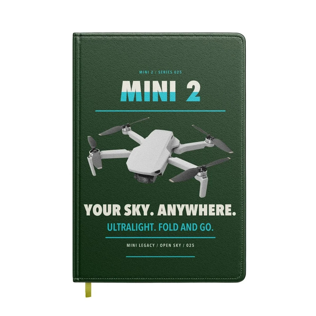 DJI Mini 2 design on dark green notebook