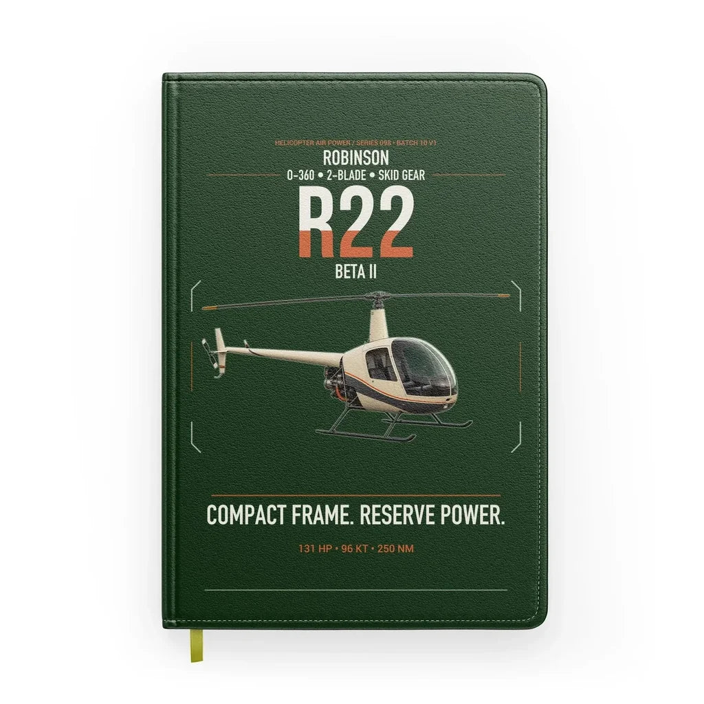 Robinson R22 Beta II design on dark green notebook