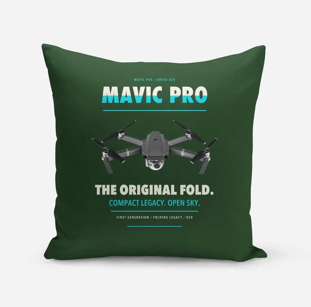 DJI Mavic Pro design on dark green pillow