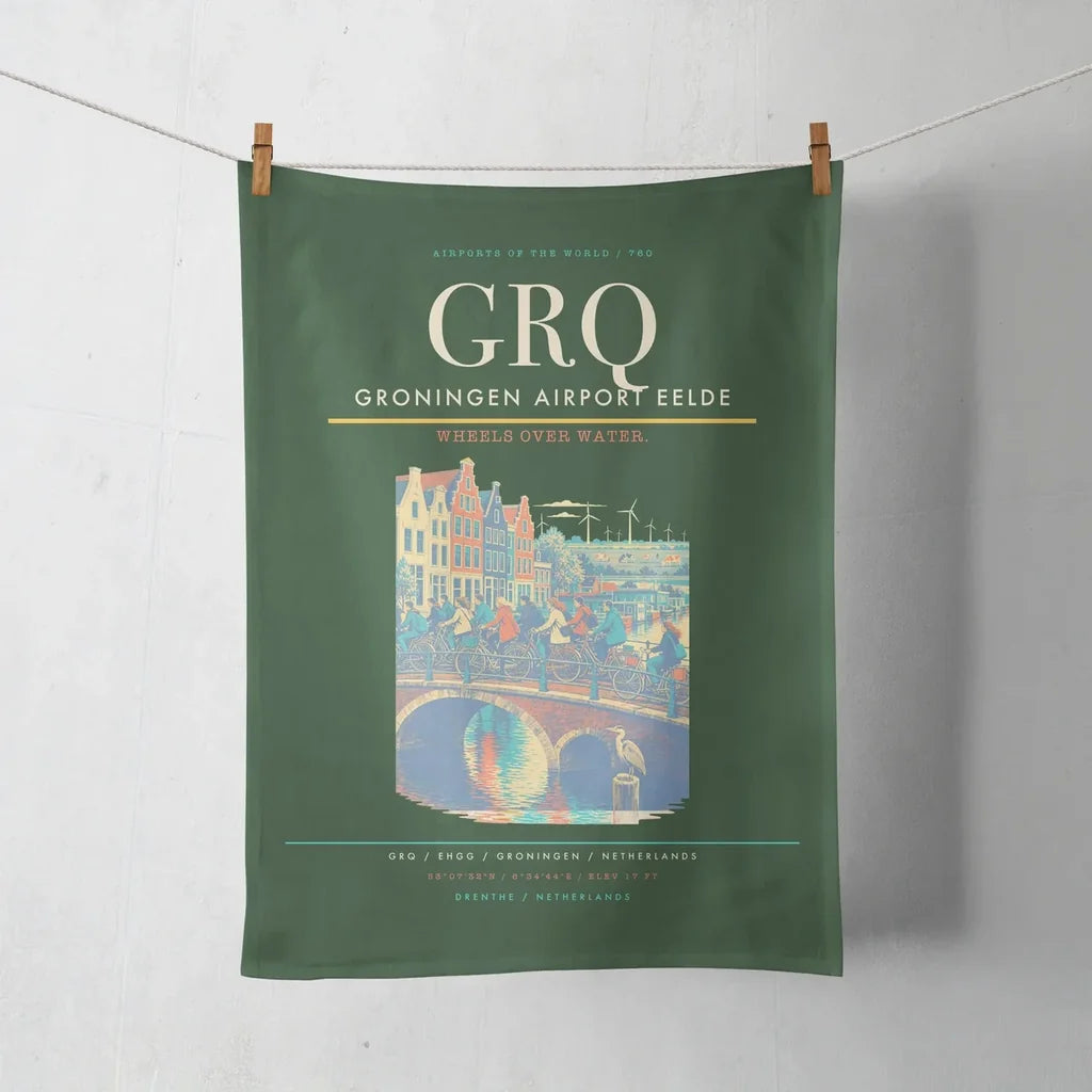 Groningen Airport Eelde (GRQ) design on dark green towel