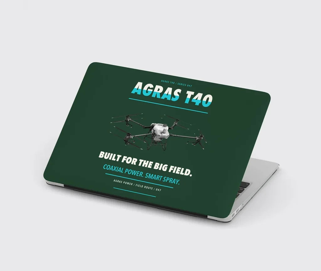 DJI Agras T40 design on dark green MacBook case