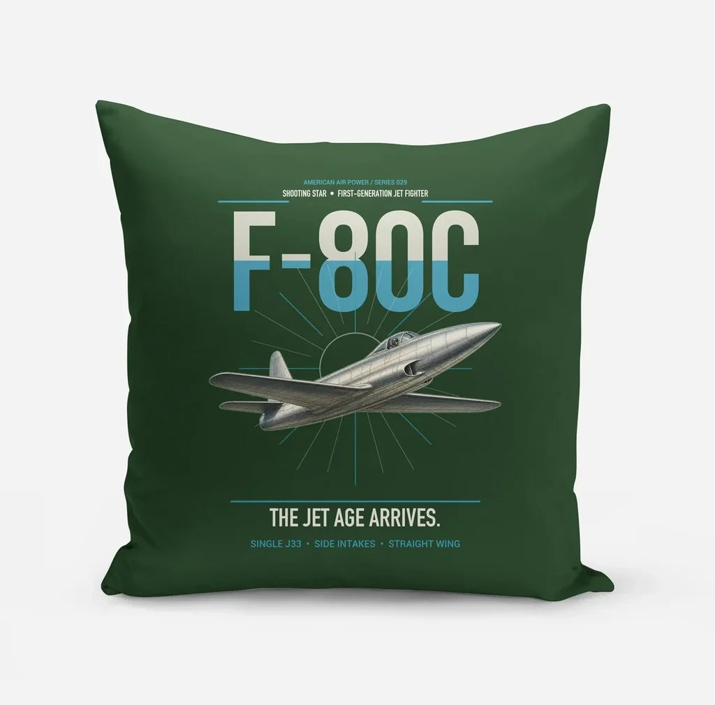 F-80C Shooting Star design on dark green pillow
