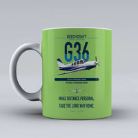 Thumbnail for Beechcraft Bonanza G36 design on light green ceramic mug, double-side print