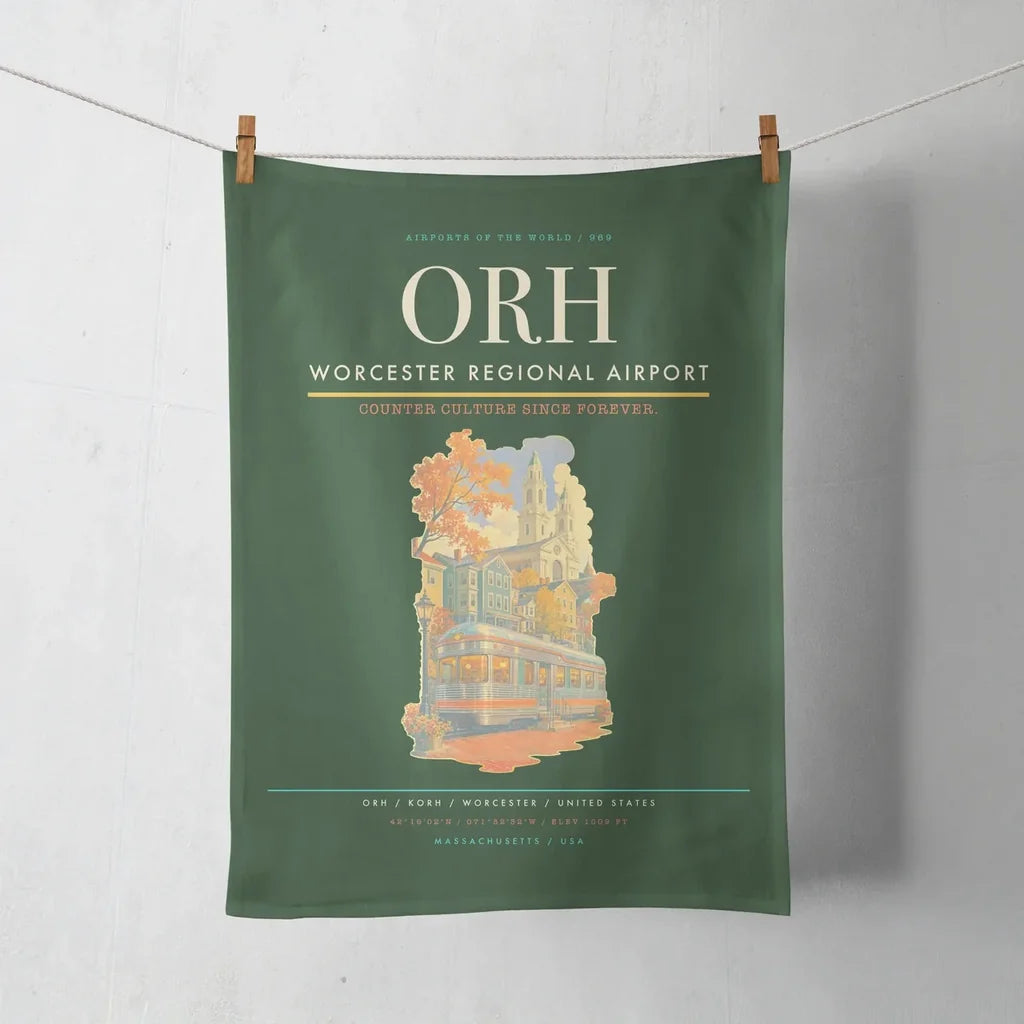 Worcester Regional Airport (ORH) design on dark green towel