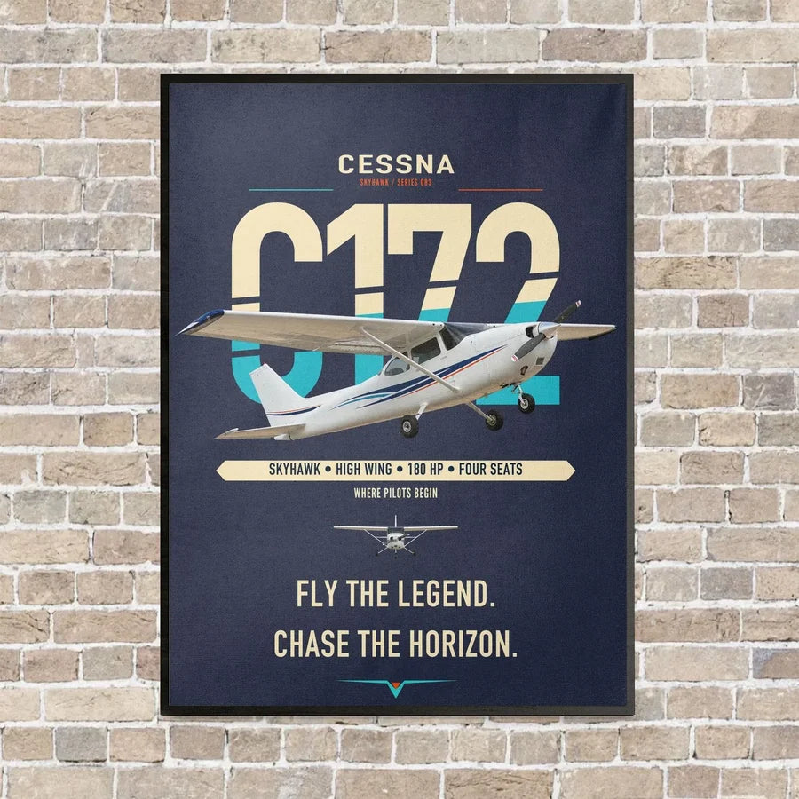 Cessna 172 Skyhawk vertical canvas print - framed - navy blue background