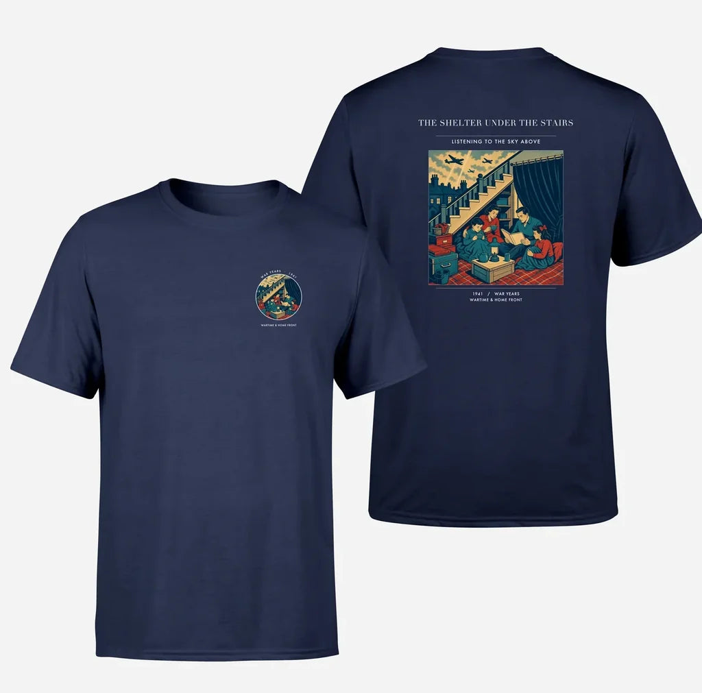 VINTAGE G4533 - The Shelter Under The Stairs - Double-Side T-Shirt design on navyblue double side t shirt