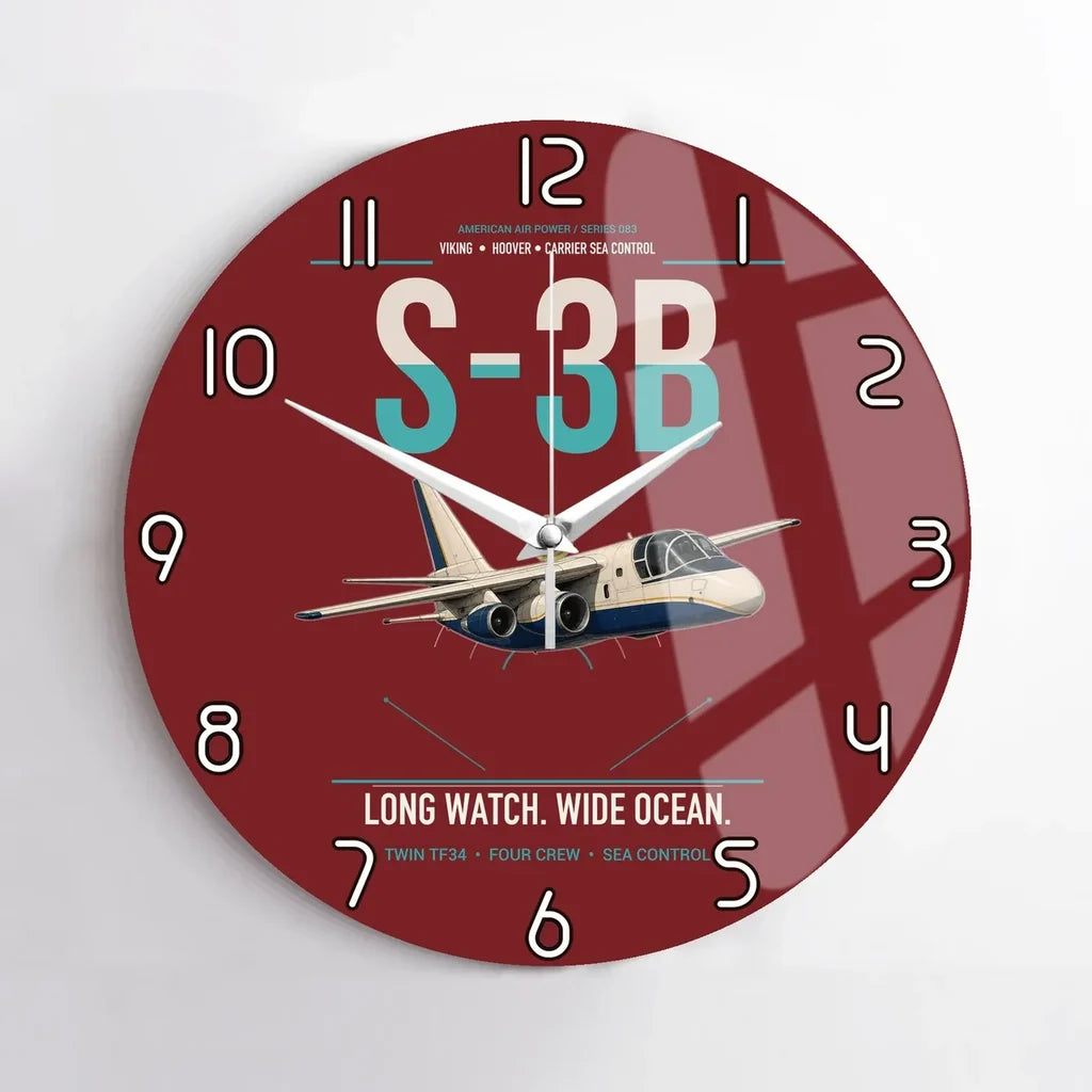 S-3B Viking design on dark red no frame wall clock