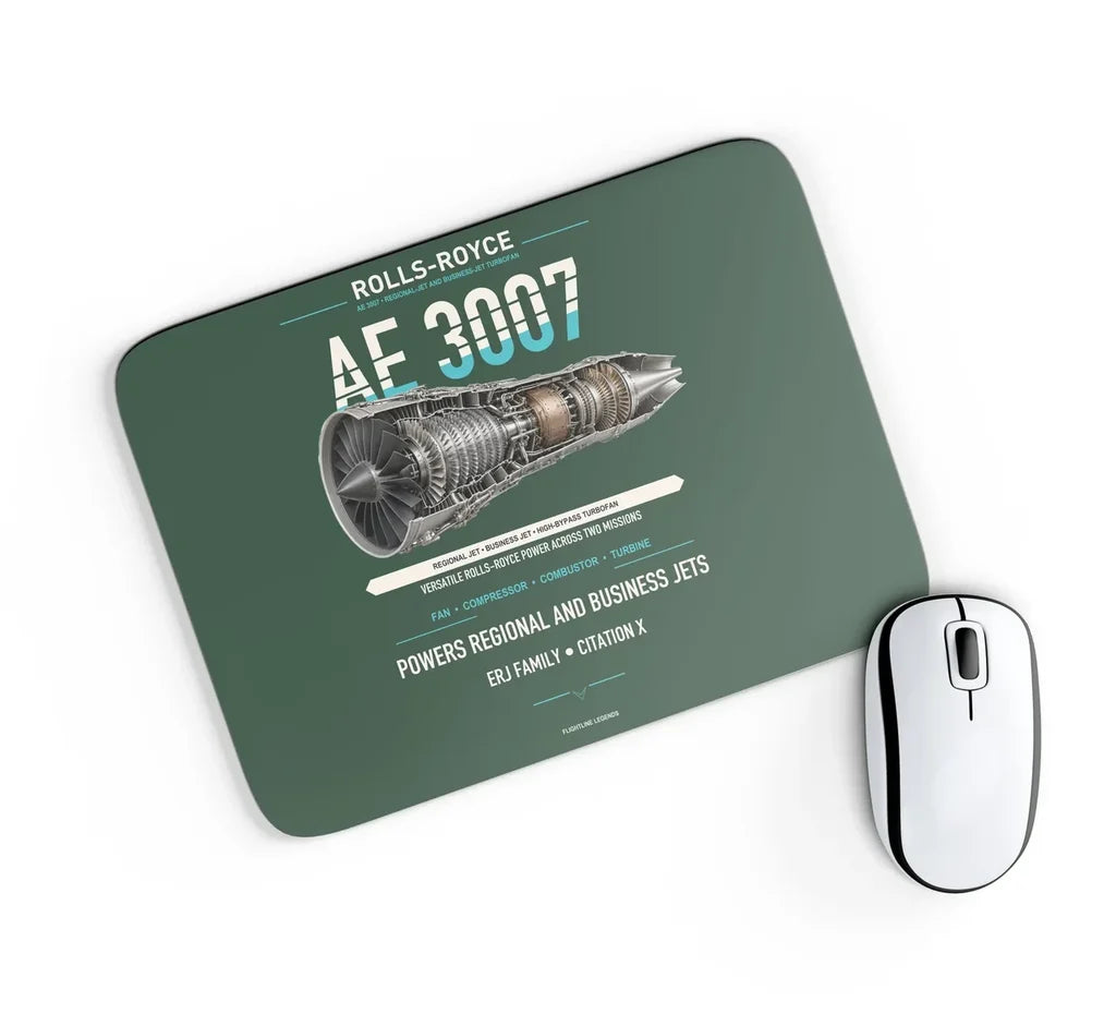 AE 3007 design on dark green rectangle mouse pad