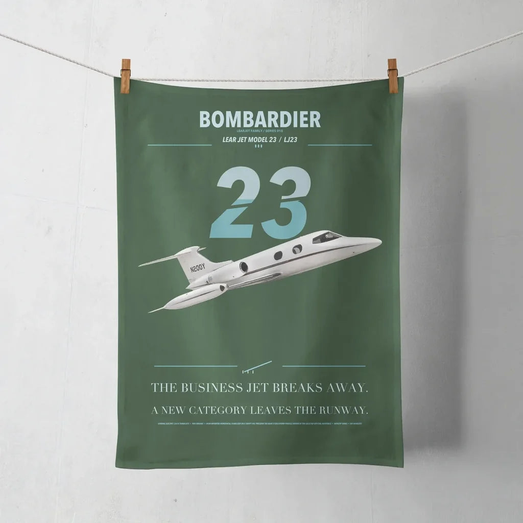 Bombardier Learjet 23 design on dark green towel