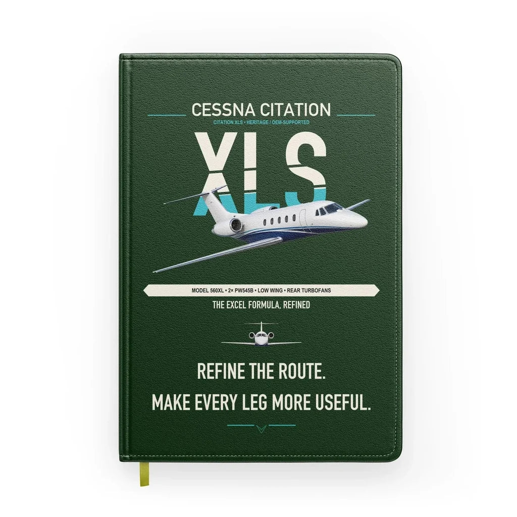 Cessna Citation XLS design on dark green notebook