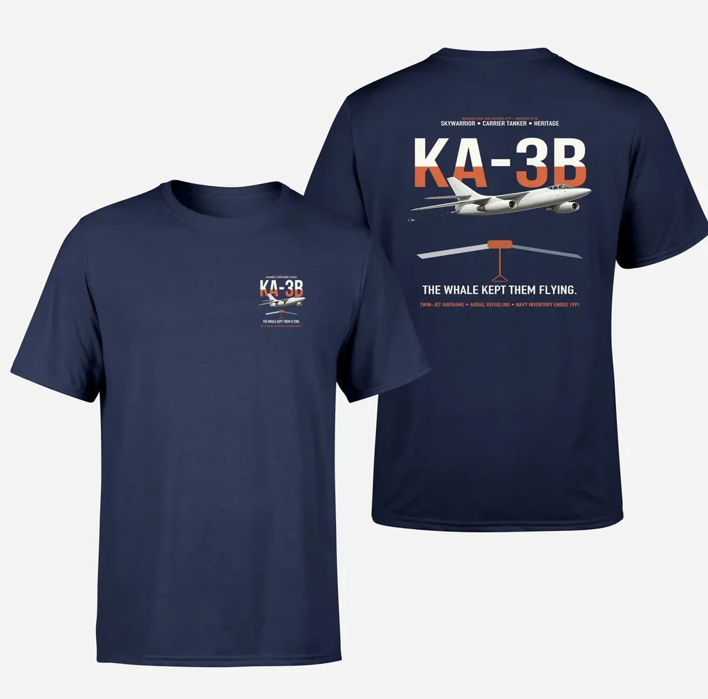 KA-3B Skywarrior design on navy blue double-side t-shirt, double-side print