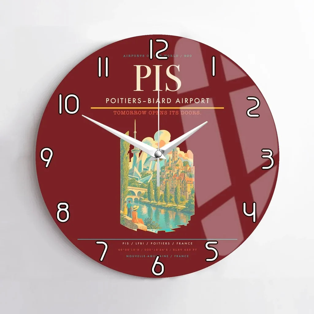 Poitiers–Biard Airport (PIS) design on dark red no frame wall clock