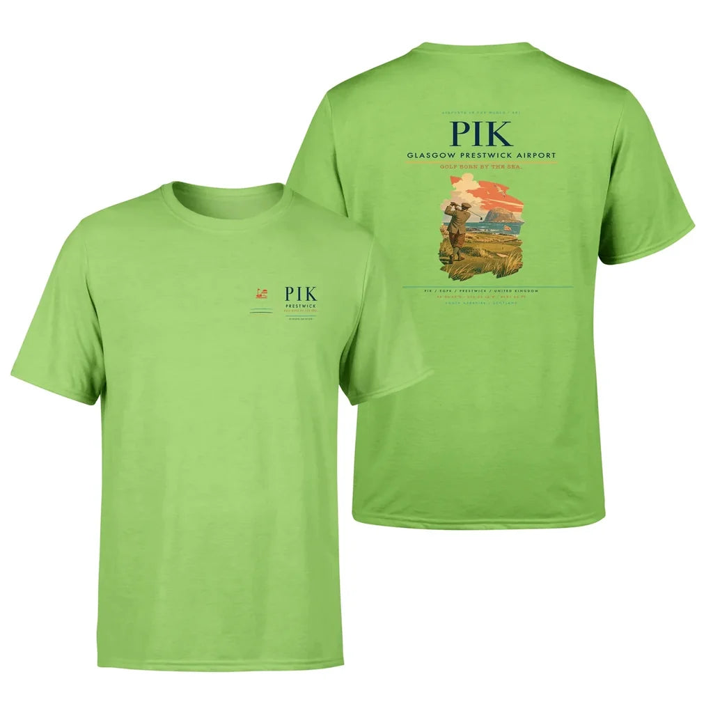 Glasgow Prestwick Airport (PIK) design printed on light green double-side t-shirt