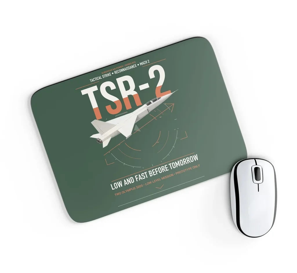 BAC TSR-2 design on dark green rectangle mouse pad