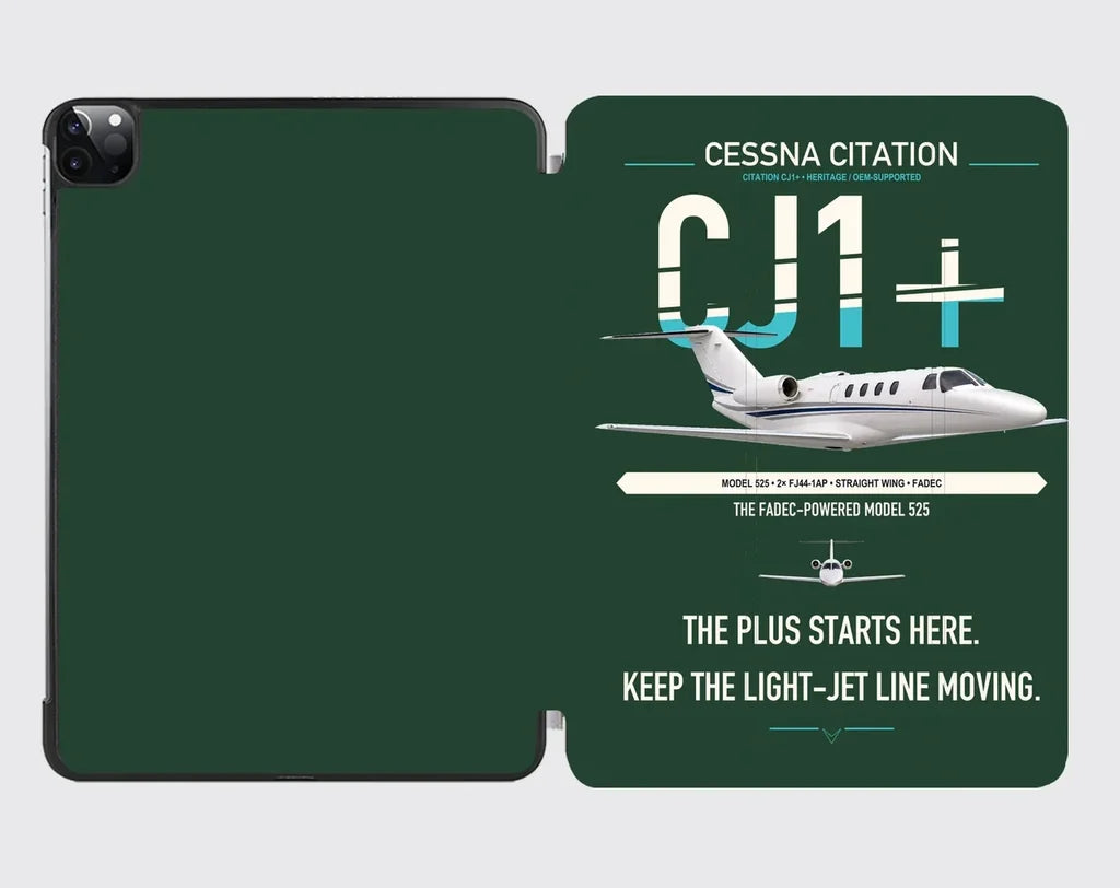 Cessna Citation CJ1+ design on dark green ipad tablet case
