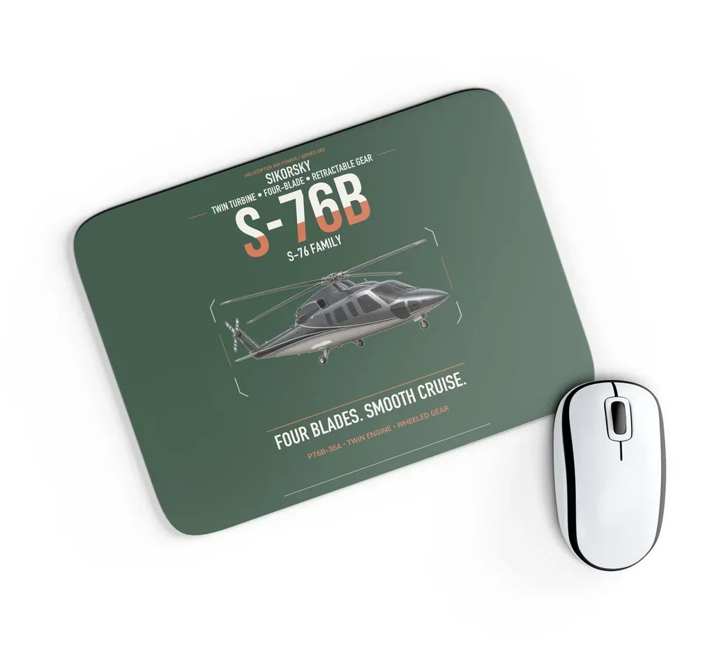 Sikorsky S-76B design on dark green rectangle mouse pad