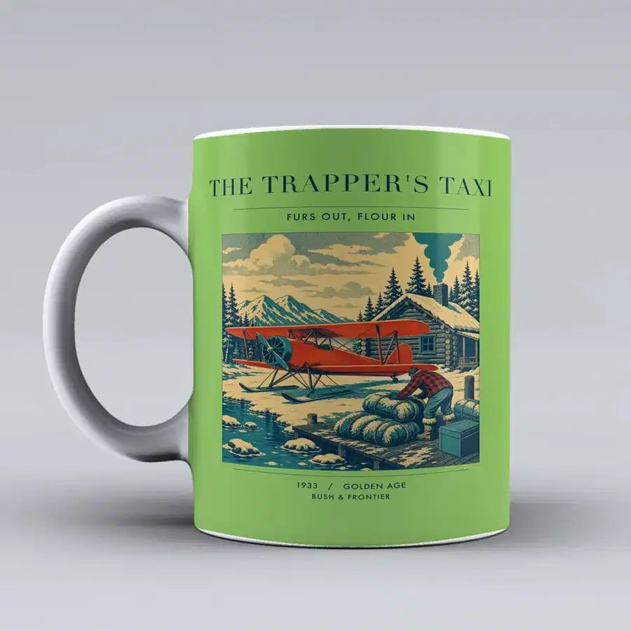VINTAGE G4192 - The Trapper's Taxi - Ceramic Mug design on lightgreen