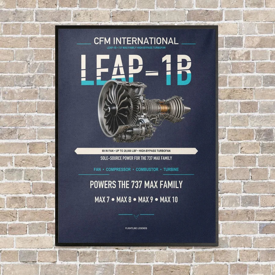 CFM LEAP-1B vertical canvas print - framed - navy blue background
