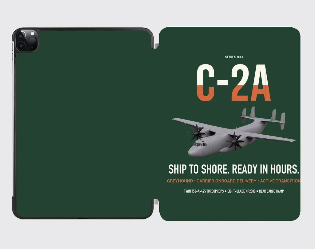 C-2A Greyhound design on dark green ipad tablet case