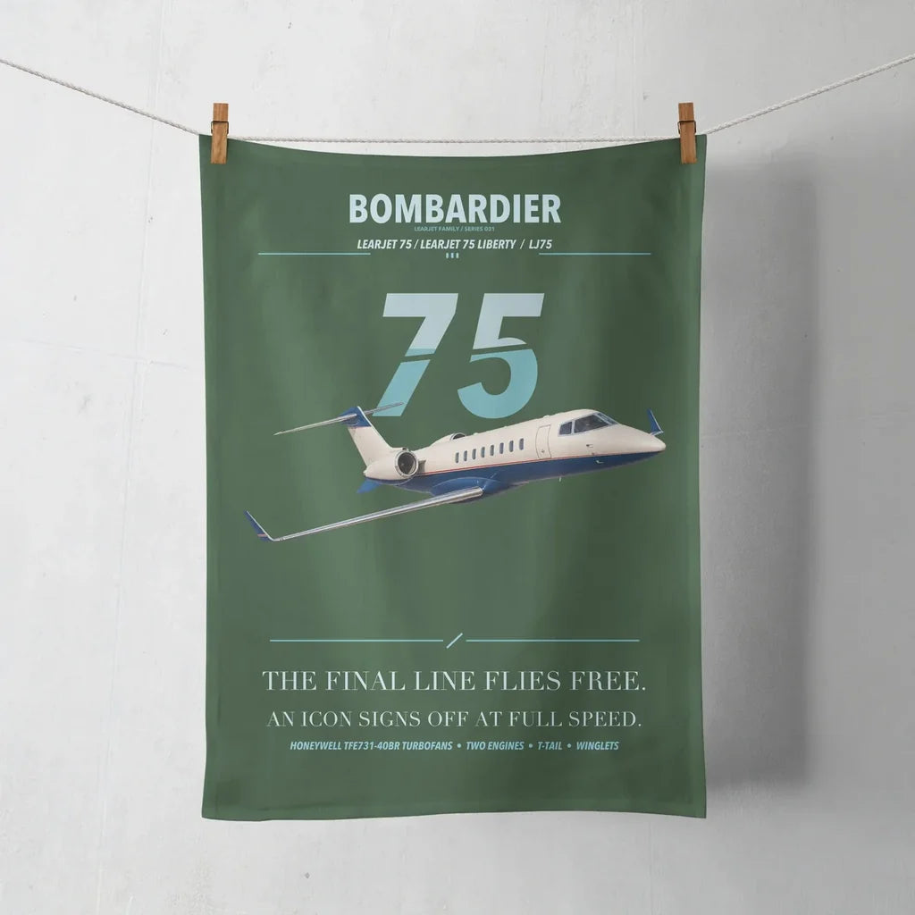 Bombardier Learjet 75 Liberty design on dark green towel