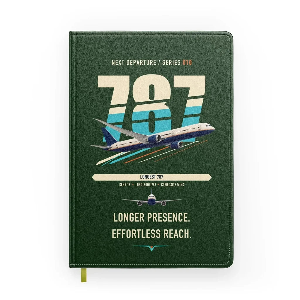 Boeing 787-10 Dreamliner design on dark green notebook