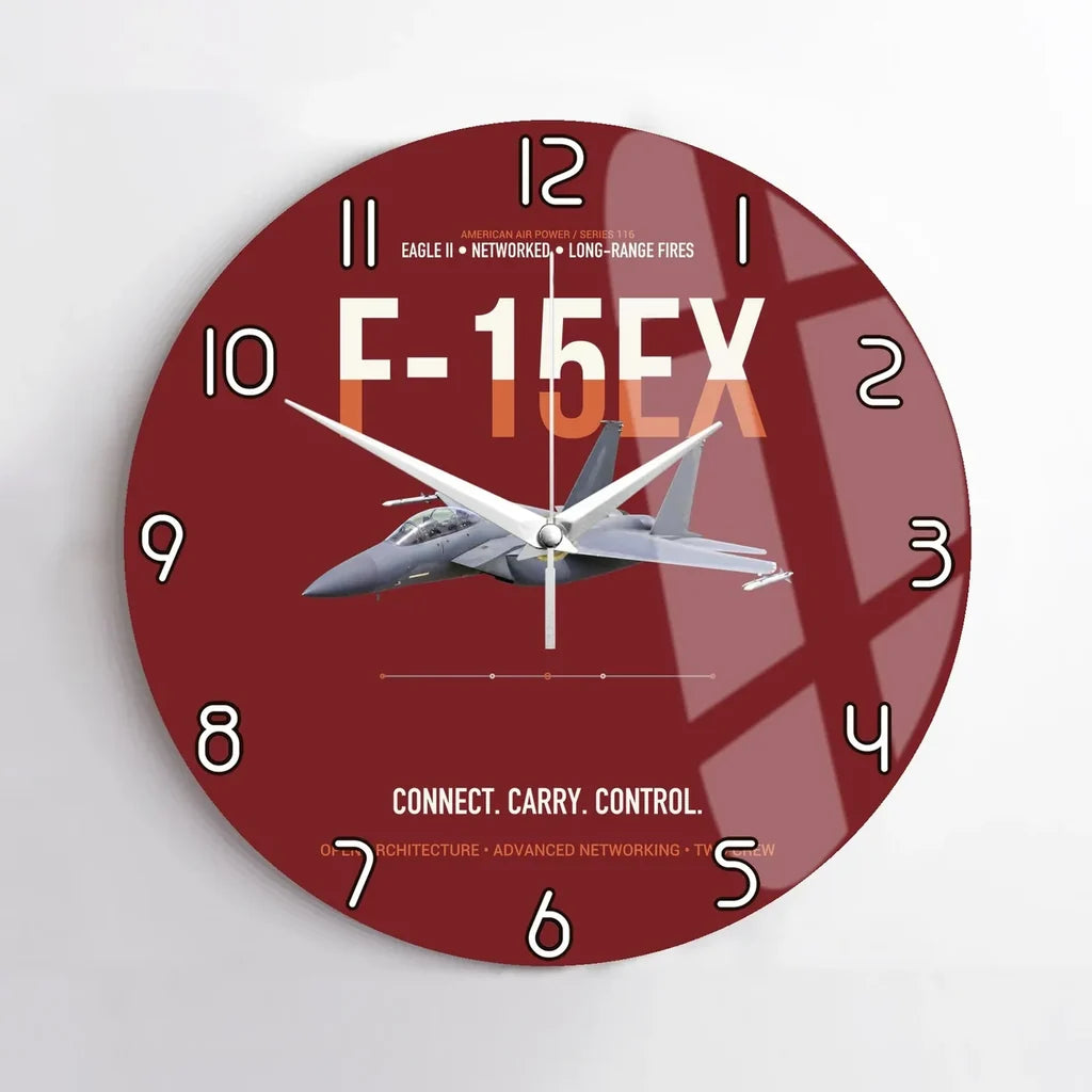 F-15EX Eagle II Connect Carry Control design on dark red no frame wall clock