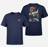 Thumbnail for SIGNAL 616 - How Planes Fly V2 - Double-Side T-Shirt design on navy blue double side t shirt