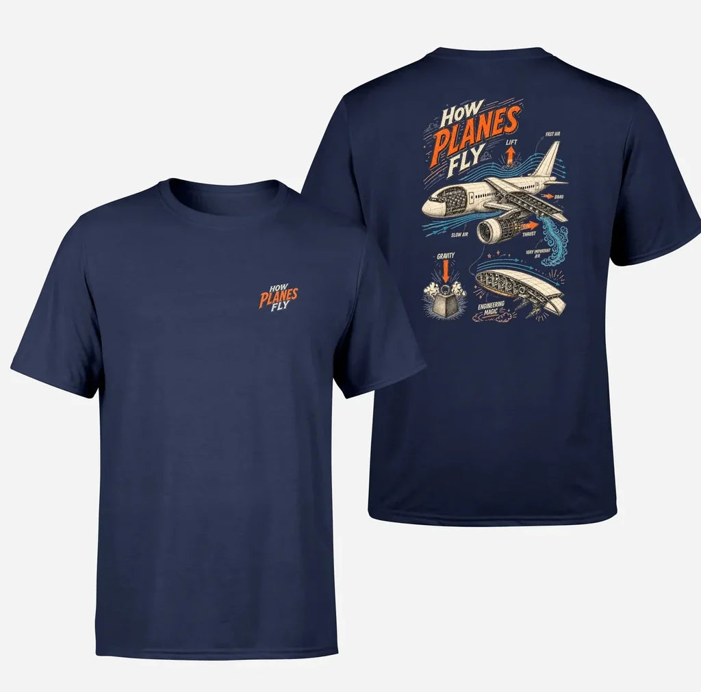 SIGNAL 616 - How Planes Fly V2 - Double-Side T-Shirt design on navy blue double side t shirt