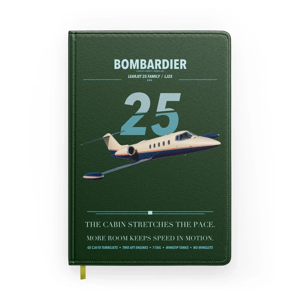 Bombardier Learjet 25 design on dark green notebook