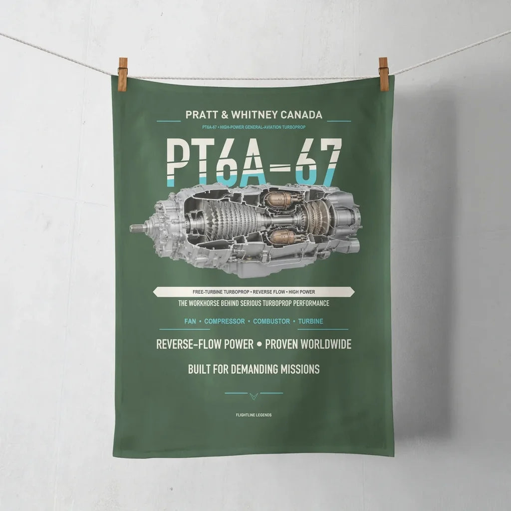 PT6A-67 design on dark green towel