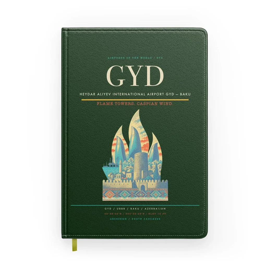 Heydar Aliyev International Airport (GYD) design on dark green notebook