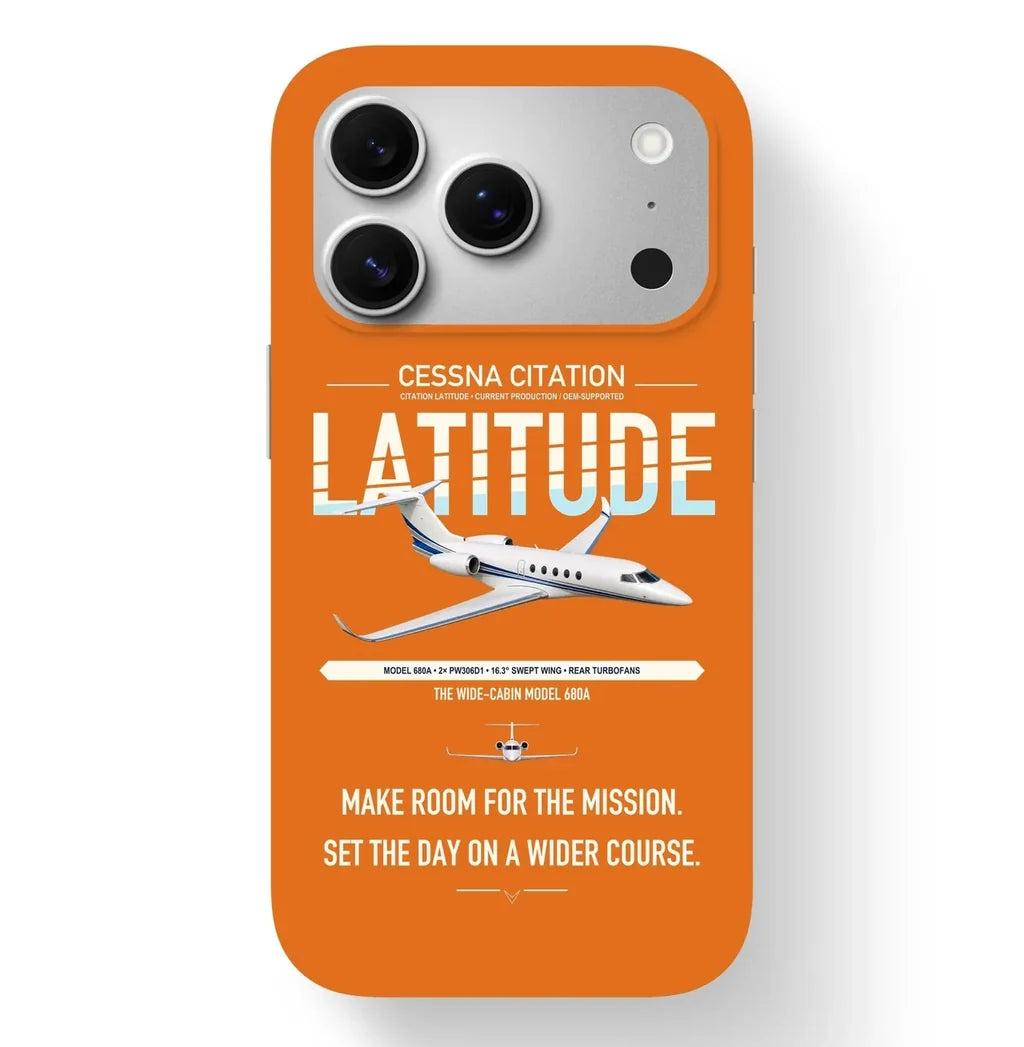 Cessna Citation Latitude design on orange magsafe iphone case, for iPhone 17 Pro