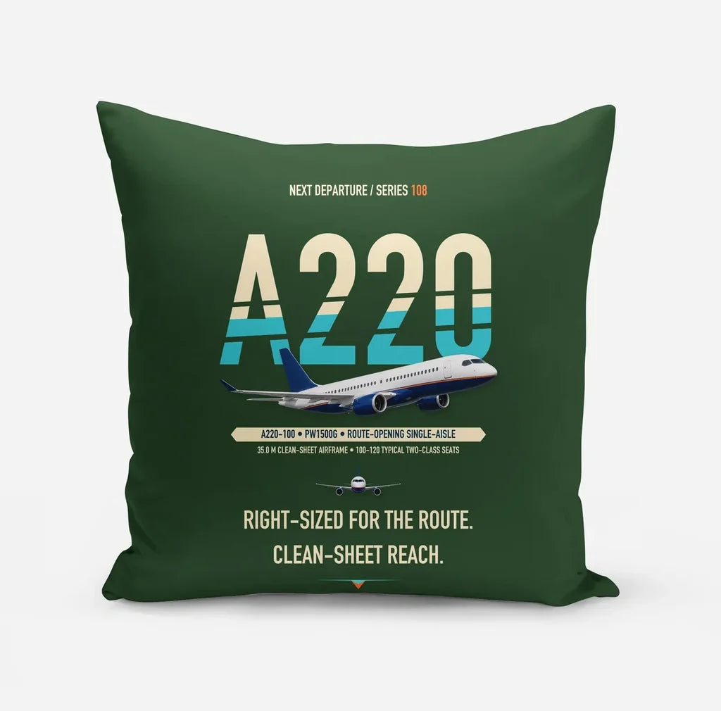 Airbus A220-100 design on dark green pillow