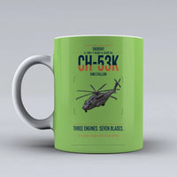 Thumbnail for Sikorsky CH-53K King Stallion design on light green ceramic mug, double-side print
