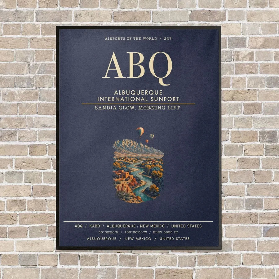 Albuquerque International Sunport ABQ vertical canvas print - framed - navy blue background
