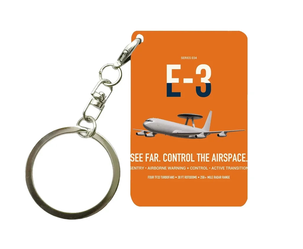 E-3 Sentry AWACS design on orange designed key chain, double-side print