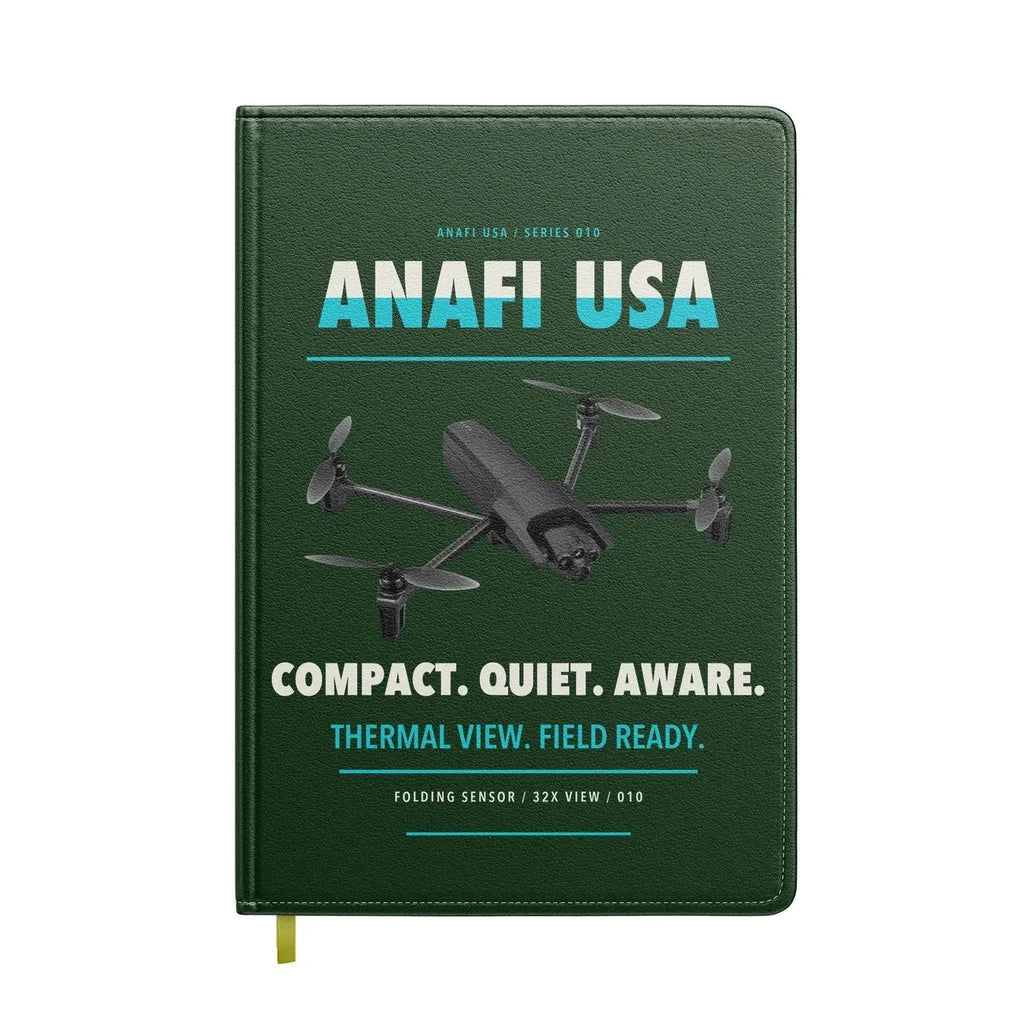 Parrot ANAFI USA design on dark green notebook