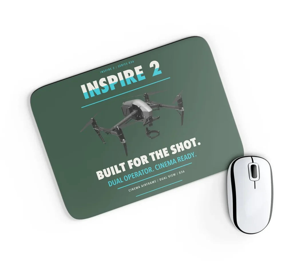 DJI Inspire 2 design on dark green rectangle mouse pad