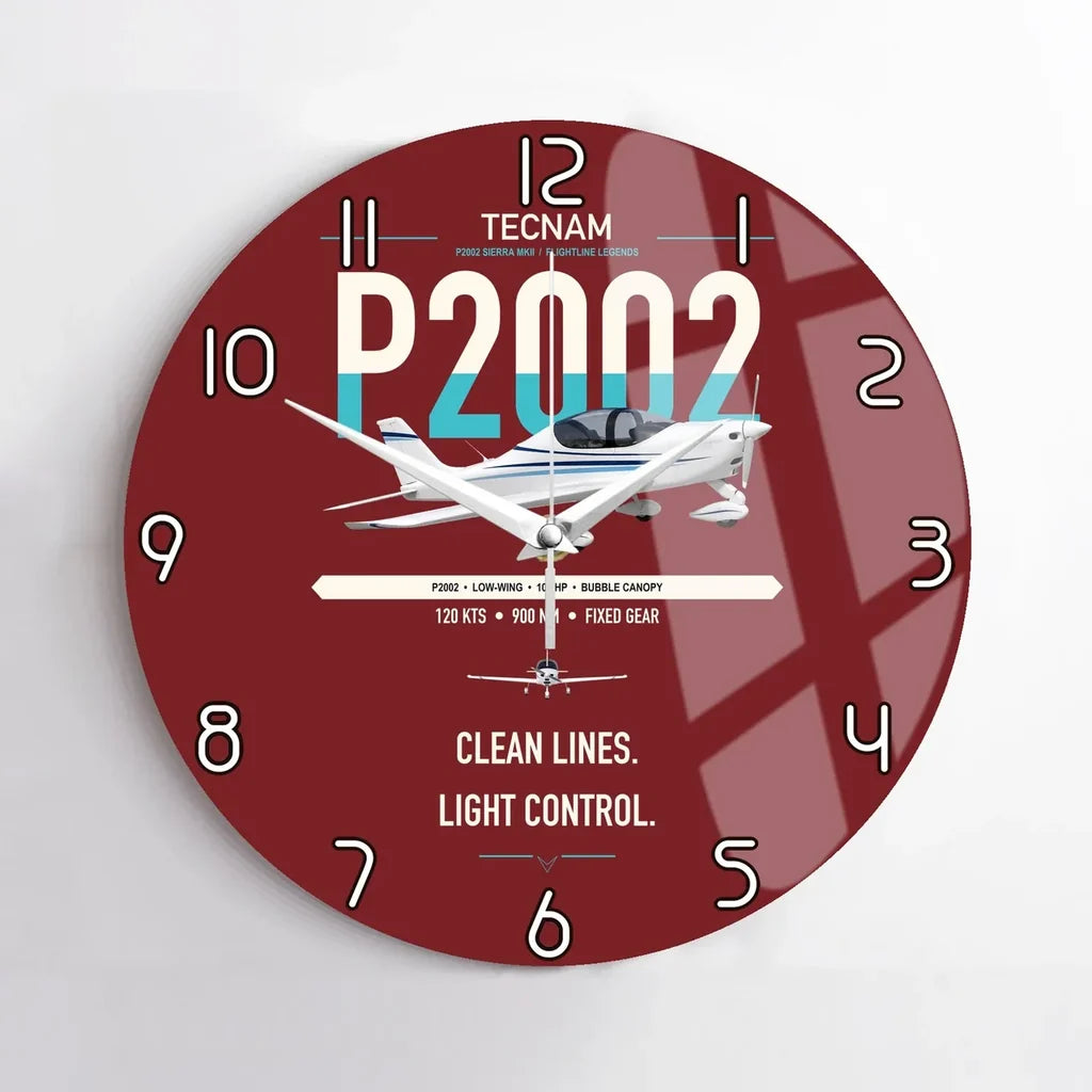 Tecnam P2002 Sierra MkII design on dark red no frame wall clock