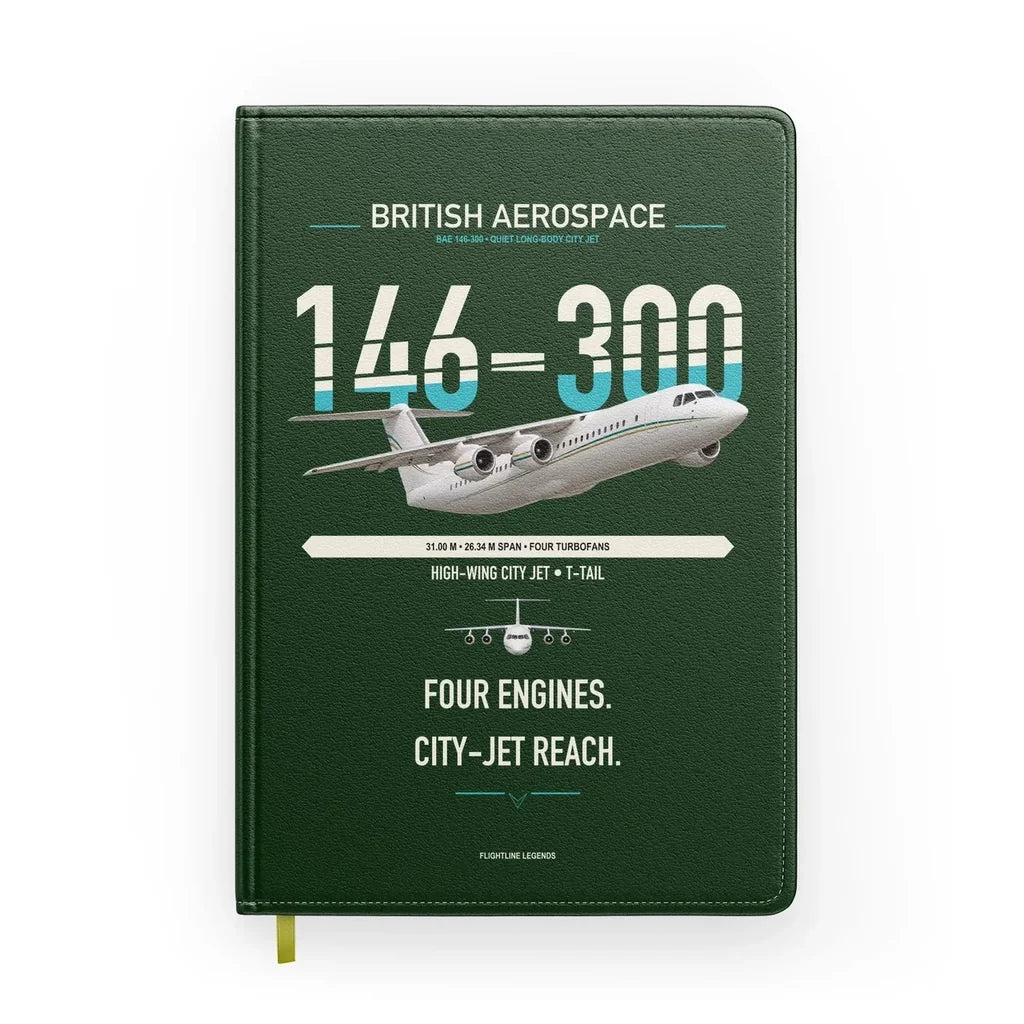 BAe 146-300 design on dark green notebook