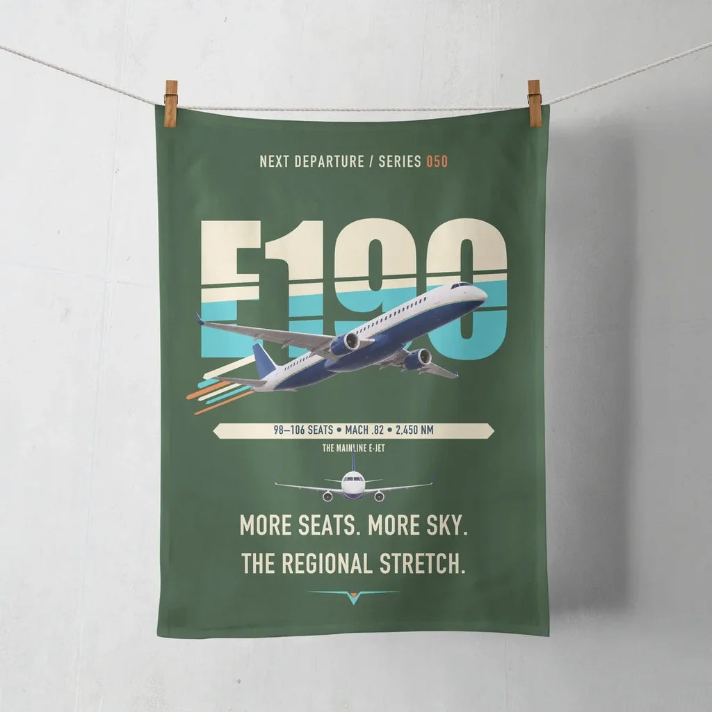Embraer E190 design on dark green towel