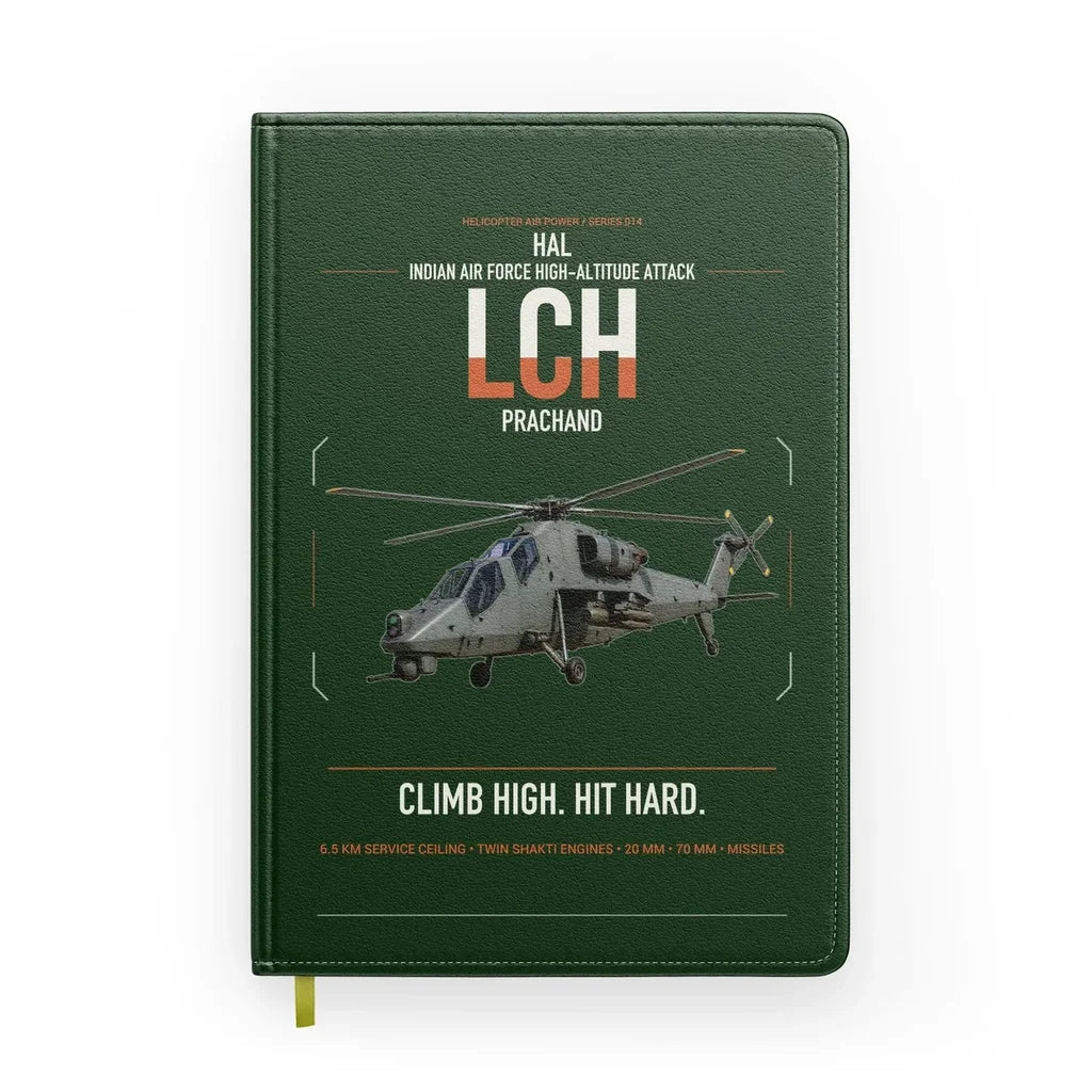 HAL LCH Prachand design on dark green notebook