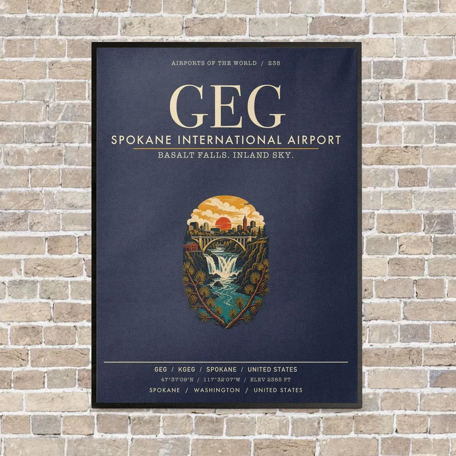 Spokane International Airport GEG vertical canvas print - framed - navy blue background