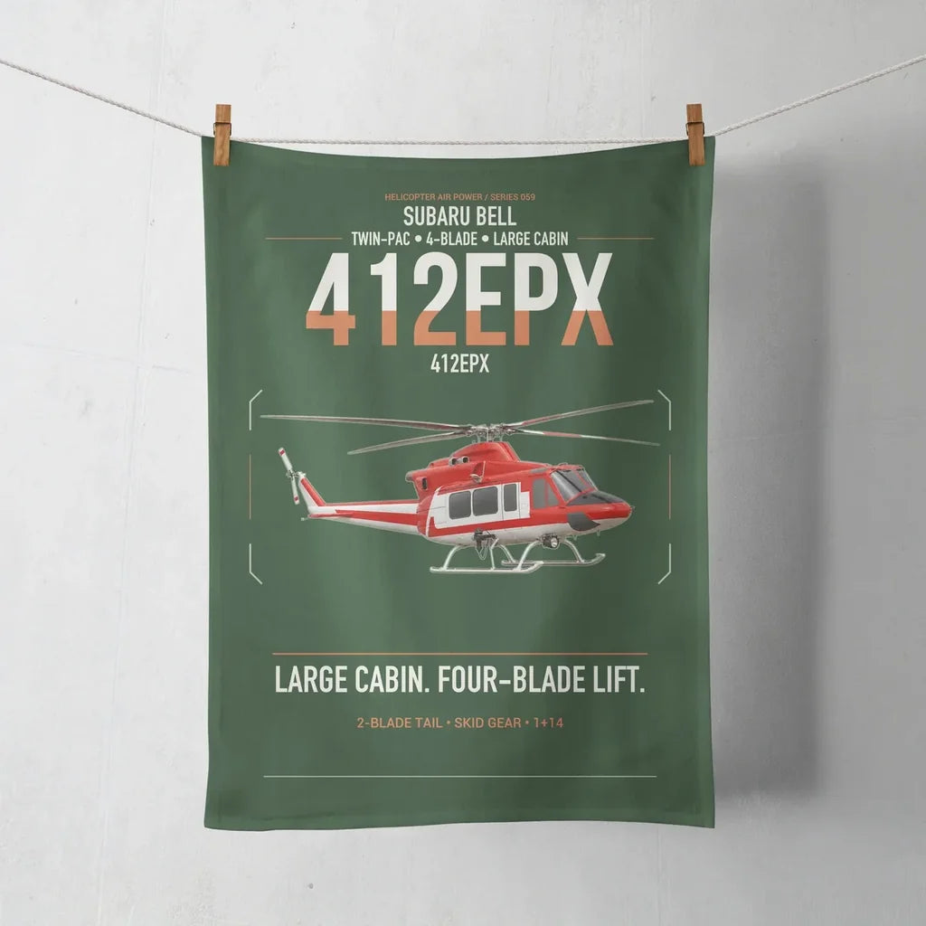 SUBARU Bell 412EPX design on dark green towel