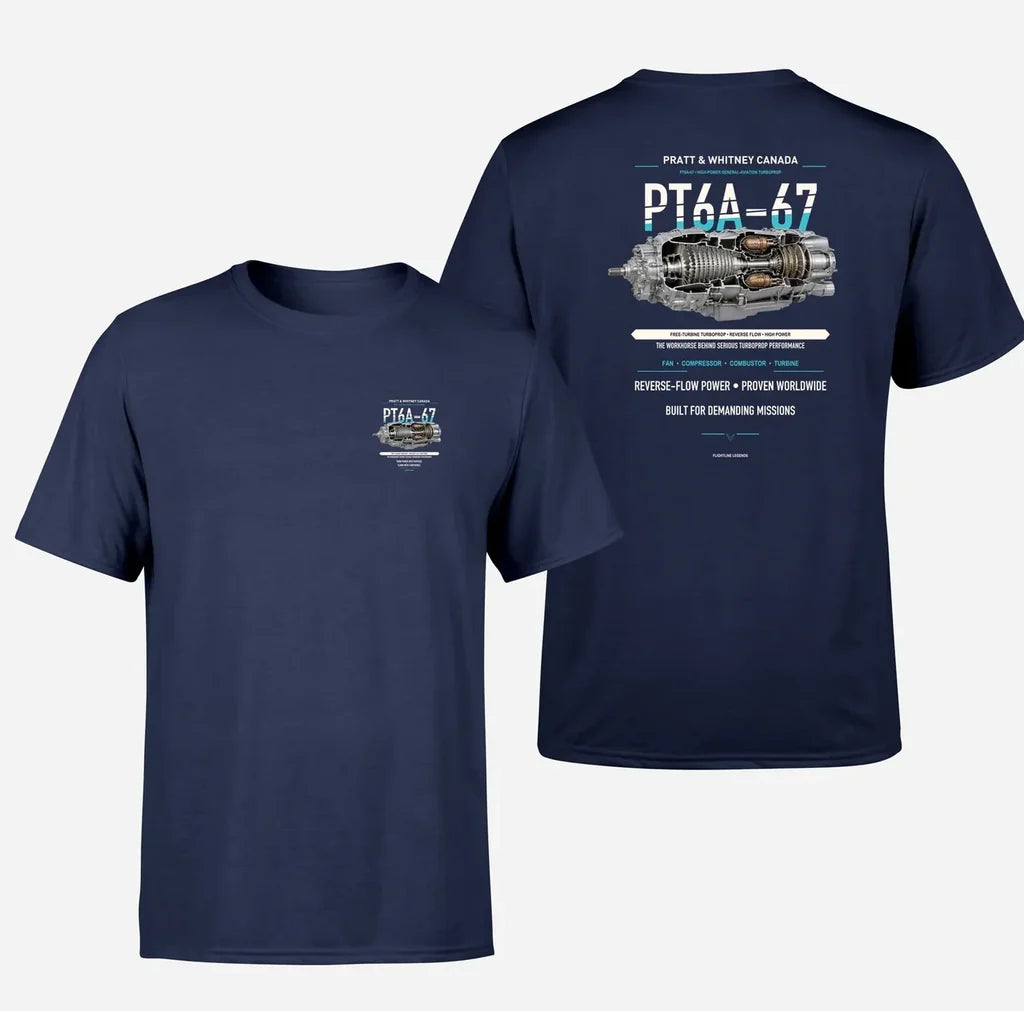PT6A-67 design on navy blue t shirt