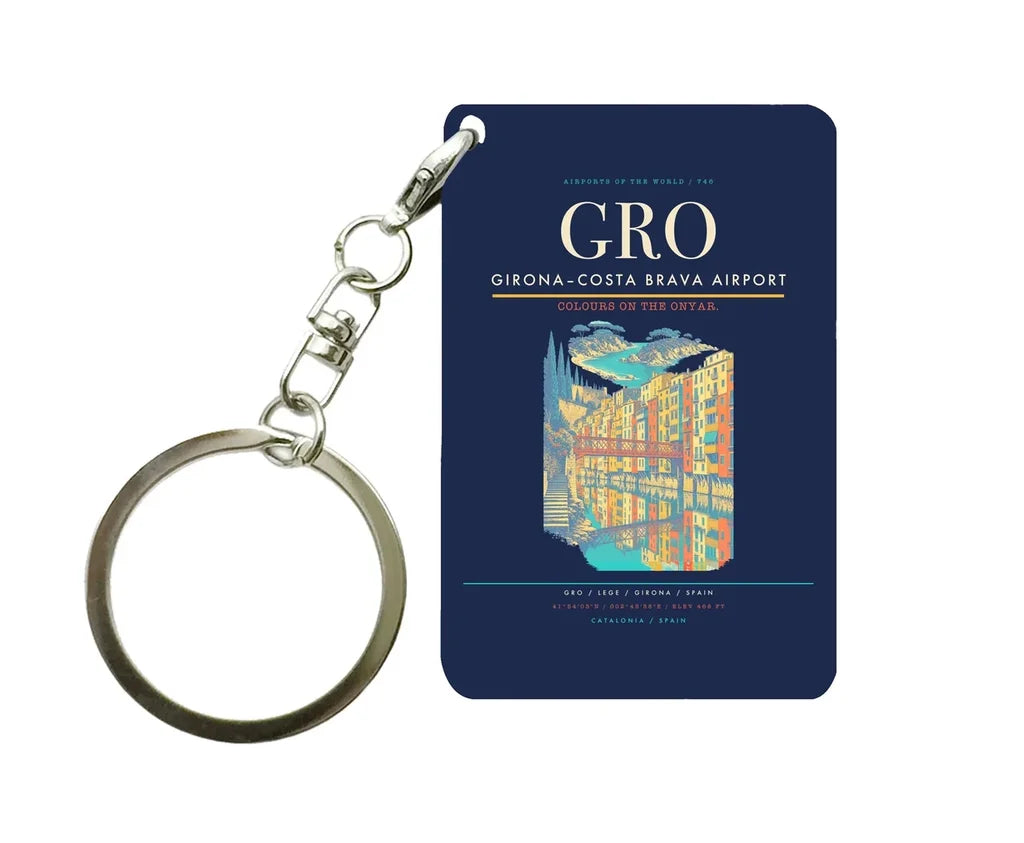 Girona–Costa Brava Airport (GRO) design on navy blue key chain