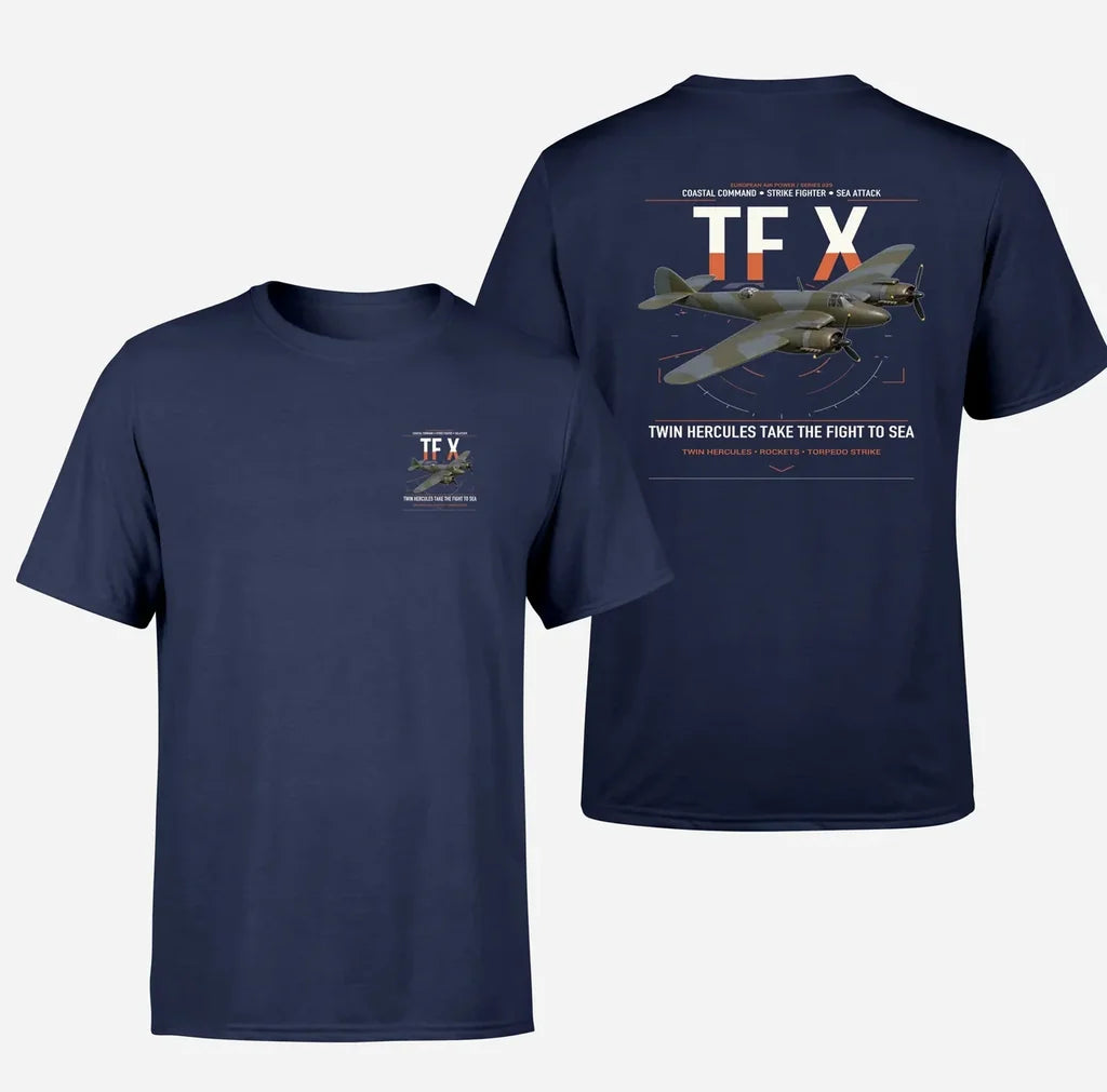 Bristol Beaufighter TF X design on navy blue t-shirt, double-side print