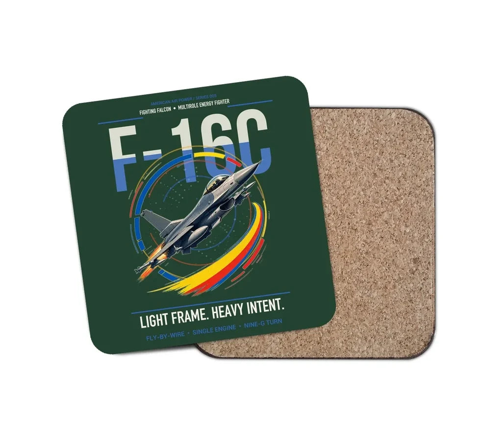 F-16C Fighting Falcon design on dark green 1 piece coaster