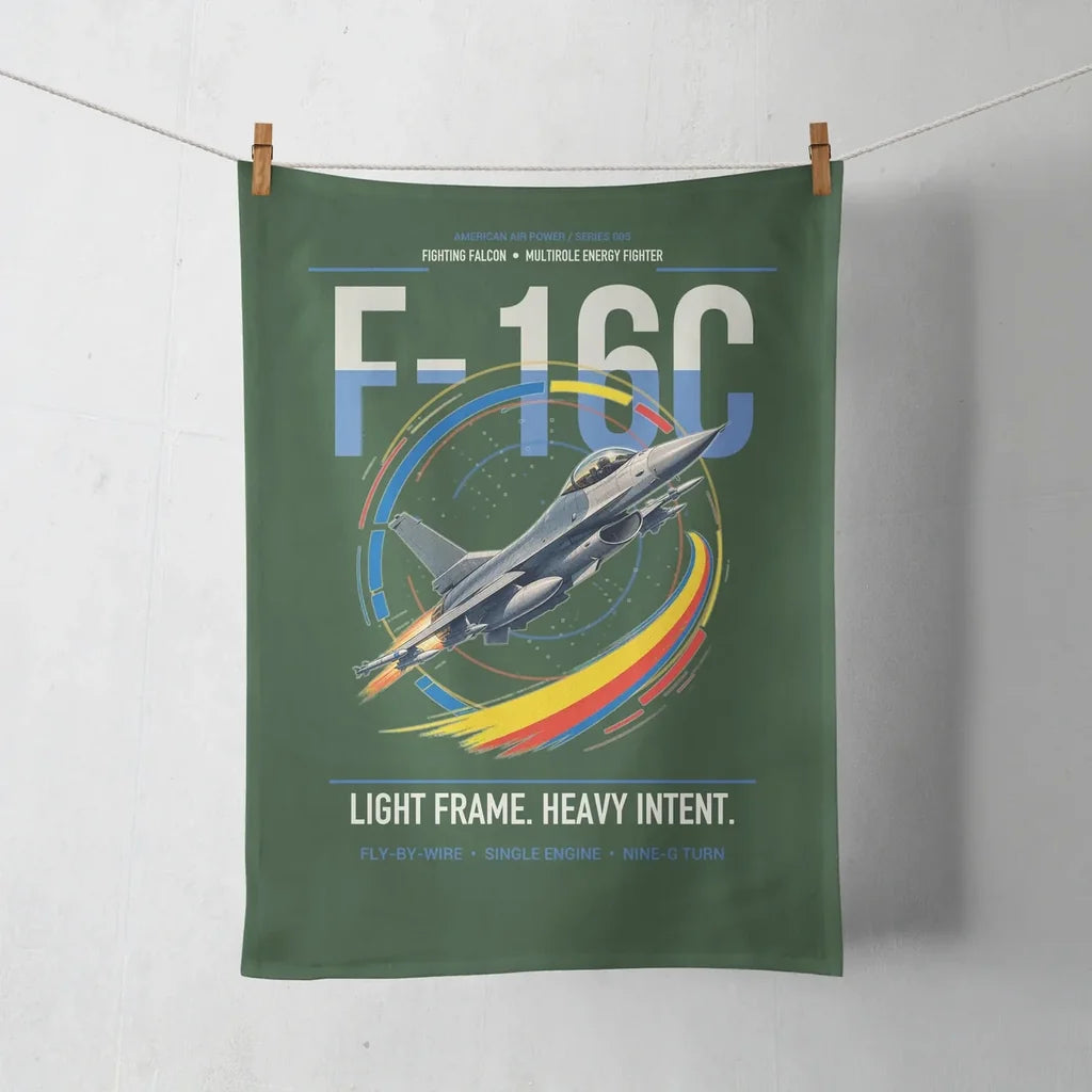 F-16C Fighting Falcon design on dark green towel