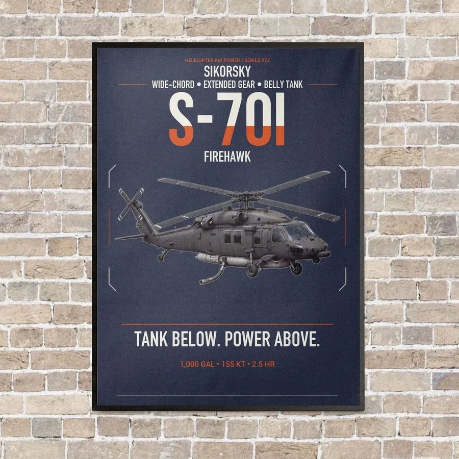 Sikorsky S-70i FIREHAWK vertical canvas print - framed - navy blue background